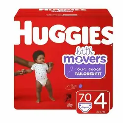 Huggies Little Movers, Baby Diapers. Huggies Little Movers diapers size 4 fit babies 22-37 lb. (10-17 kg). #1 Fitting...