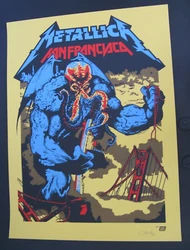 2017 Metallica August 12th San Francisco Outside Lands concert Poster Gold varient edition. Ames Bros signed by artist,...