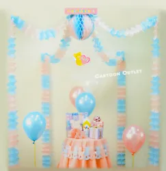 CONTAINS 4 TISSUE GARLANDS, 1 TISSUE BALL AND 1 CONGRATS SIGN. BABY SHOWER GENDER REVEAL CANOPY. A SELF CONTAINED...