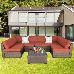 7PCS Patio Rattan Wicker Sectional Couch Garden Lawn Armrest Sofa Set with Table. 7PCS Patio Rattan Wicker Sectional...