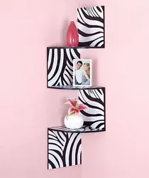 Wooden zigzag Zebra Corner Wall Shelf is the ultimate space saver and organizer. It securely fits in the corner without...