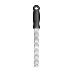 BPA-free plastic handle. The zester/grater can also be placed in the dishwasher. This tool has a hard plastic handle...