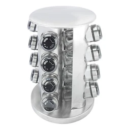 16 Glass Spice Jars - Storing up to 16 different spices, such as salt, pepper, cayenne, paprika, cumin, etc. Easily...