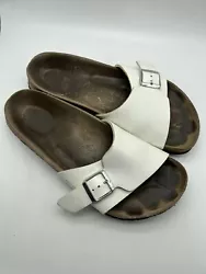 BIRKENSTOCK BIRKIS CATALINA Womens White Leather Single Strap Sandal Size 37.