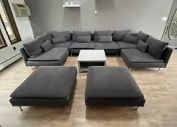 Sectional, modular, very comfy couch - sofa. It is : 1 x 2 seats, 2 x 1 seat, 2 corners and 2 ottomans. It can easily...