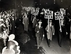 Amazing print of a 1931 photo of an anti-prohibition protest parade march declaring 