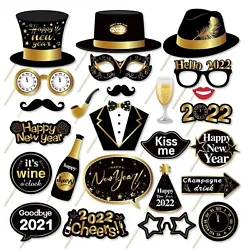 2022 Happy NEW YEAR Photo Booth Kit For Pictures. New Years Photo Booth Props 2022  25 Pieces | NYE Photo Booth...
