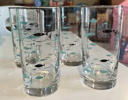 Libbey Glassware Mediterranean Atomic Fish Aqua/Silver Drinking Glasses VINTAGEGlasses do show signs of wear, they are...