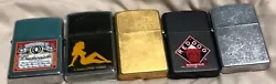 Zippo lighter vintage lot from 90s-early 2000s. Both Budweiser and silver have newer wicks, other 3 could use trimming...