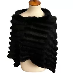 New York & co womens black rabbit fur wrap poncho formal S