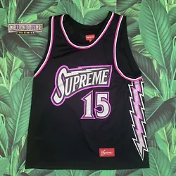 Supreme bolt basketball jerseyColor: black Size: medium fits true to size Chest: 20.5 inches length: 29 inches...