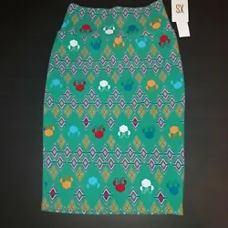 Cassie skirt from LuLaRoe features Minnie Mouse silhouettes and diamond pattern on vibrant green. Pull on pencil style...