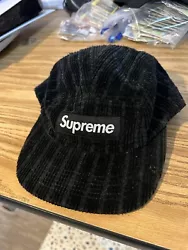 SALE!!: Supreme - Corduroy 5-Panel Camp Cap - Black - Used. Condition is Pre-owned. Shipped with USPS Ground Advantage.