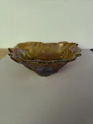 Vintage Indiana Carnival Glass Amber Leaves Candy Dish Bowl. Beautiful colors and no chips or cracks. Please see...
