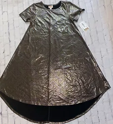 LuLaRoe “￼Elegant” Carly Dress Sz XXS High Low Dress Gold Copper Silver Zig Zag. Colors: Copper, Goldish Colors,...