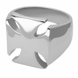 Bague en acier inoxydable Croix de fer en argent.
