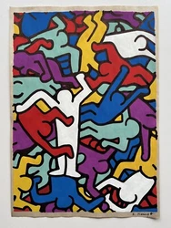 KEITH HARING - DRAWING, INKS ON OLD PAPER, SIGNED, ARTWORK, VTG. This part is not sold as an original. We will do our...