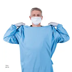 Accel Unite AAMI Level 1 Reusable Isolation Gown Blue. 100% Polyester. Tested up to 100 washes. Machine wash warm and...