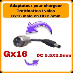 ADAPTATEUR branchement DC en branchement GX16 pour adapter à un chargeur de trottinette électrique gx16 en chargeur...