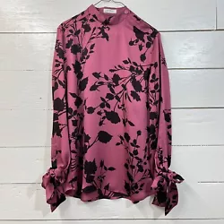 Equipment Femme Avelaine Pink Floral Mock Neck Top Sz S Tie Long Sleeves Poly. Very good condition. Photo shows small...