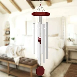 6 sliver aluminum tubes create a variety of different musical tones, and the wood clapper knocks against the rods,...