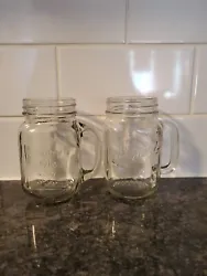 Clear Mason Drinking Mug Glasses W/ Handle 15 Oz Jar.