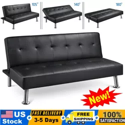 Convertible Faux Leather Futon Sofa Bed, Black Functional and aesthetic furniture for limited space. With the solid...