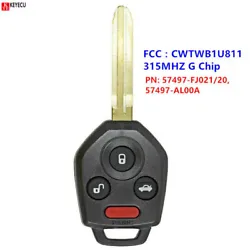 For Subaru Forester Impreza Legacy Outback STI WRX XV Crosstrek Remote Key Fob CWTWB1U811 315MHz G Chip. FCC ID:...