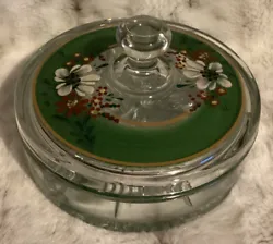 vintage Clear glass dish … in excellent condition… No chips or cracksHand Painted green, white, and red...