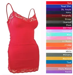Bozzolo Lace Trim Tank Top w/ Adjustable Spaghetti Strap. perfect for layering or to wear by itself. No built-in bra....