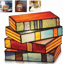 ✅【Stained Glass Stacked Books Lamp】The stained glass book stacking lamp is made of richly colored stained glass...