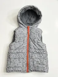 Little Me 2T Gray Hooded Sleeveless Puffer Vest With Fleece Lining. Has two pockets that snap shut Shell 100%...