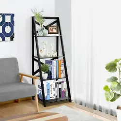 Its unique leaning ladder space-saving tiered design adds stylish storage to your living space. 4-graduated shelves...