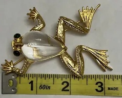 Resin, Acrylic, Crystal, Glass Rhinestone Frog Toad Brooch Pin.