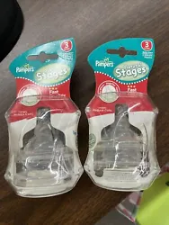 2 X Pampers Natural Stages Silicone Nipples Stage 3 Fast Flow 6M+ Baby Bottle.