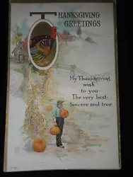 Vintage Unposted Thanksgiving Greeting Postcard Farm Pumpkin Harvest . Condition is Used. Shipped with USPS First...