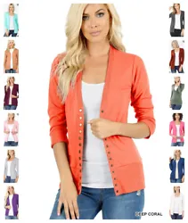 Snap button V neck open front cardigan by Zenana! made with 62% POLYESTER 34% RAYON 4% SPANDEX. LENGTH (SHOULDER TO...