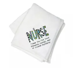 White Plush Nurse Blanket. Embroidered with the message 