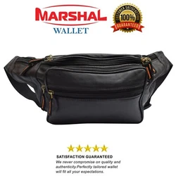 Leather waist bag. Crafted of fine lambskin leather. Features 5 middle pockets. Two side small pockets. All of the...