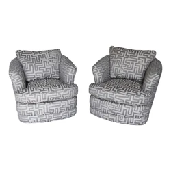 Solidly constructed (USA Made) swivel chairs in new grey and white contemporary interpretation of a greek key patterned...