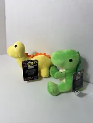Green T-Rex Baby Dinosaur & Yellow Dinosaur Brontosaurus Stuffed Animal 6” Mini. Lot of 2 Dinosaurs Brand New.