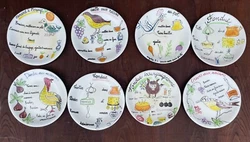 (Cuisine Française Céramique 1950s signé Lili (Lili Voltz), lot de 8 assiettes Vallauris. 6) FONDUE BOURGUIGNONNE (...
