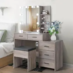 Features lighted mirror, practical drawers and top shelf design for makeup, the side cabinet design can also be useful...