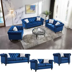 （1+2+3 seat）Velvet Sofa with 5 Pillows Living Room Sofa Set Couch Loveseat Blue. [INTEGRATE INTO YOUR...