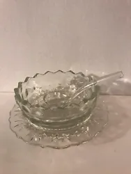 Fostori America Clear Bowl W Candy Bon Bowl And Vintage Glass Condiment Spoon. Condition is 