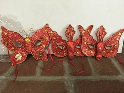 Silvestri Older Red BUTTERFLY (1) and BIRD (2) Masquerade Mardi Gras Face Eye MASK Sequins.  These were never worn but...