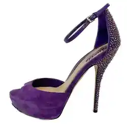 STUNNING Gucci Etoile Sofia Purple Suede Crystal Embellished Peep Toe Platform Ankle Strap Heels! Dazzling coming and...