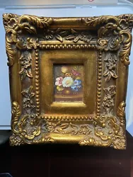Sotheby’s Mini Floral Oil PaintingGold Ornate Frame measuring 9.5x10 inchesThe actual mini painting is believed to be...