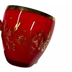 Turkish Istanbul red painted w gold glass small decorative cup collectible Vntg