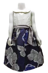 Bonnie Jean Girls Dress. White, Navy, and Gray Floral. 100% Polyester. Length 27